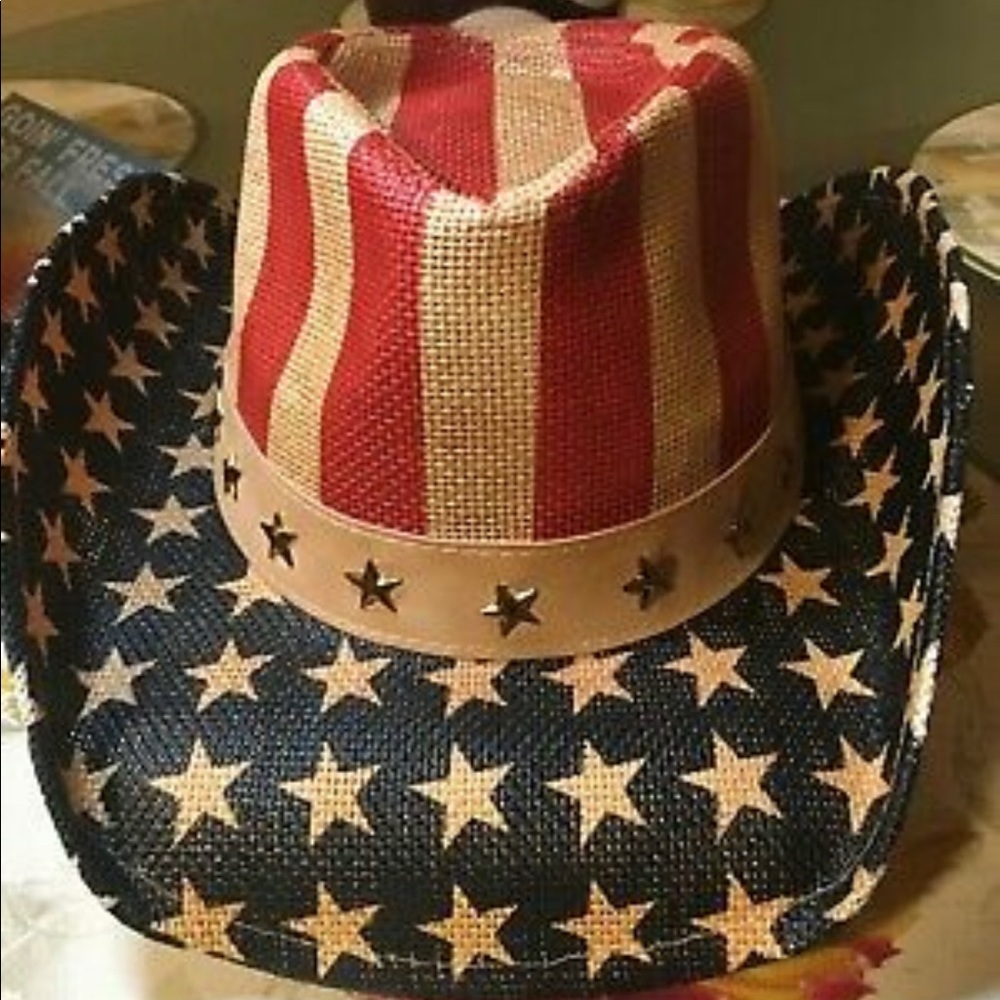 GOLD COAST SUN WEAR PATRIOTIC COWBOY STRAW HAT ..UNISEX